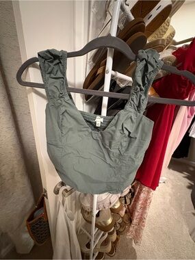 aerie Sage Green Ruched Strap Crop Tank